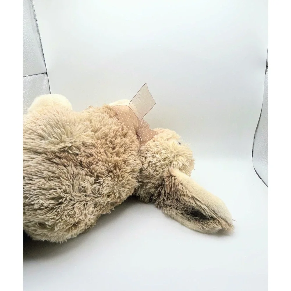 Dan Dee Collectors Choice Tan Shaggy Bunny Rabbit Plush Brown Polka Dot Bow 14in